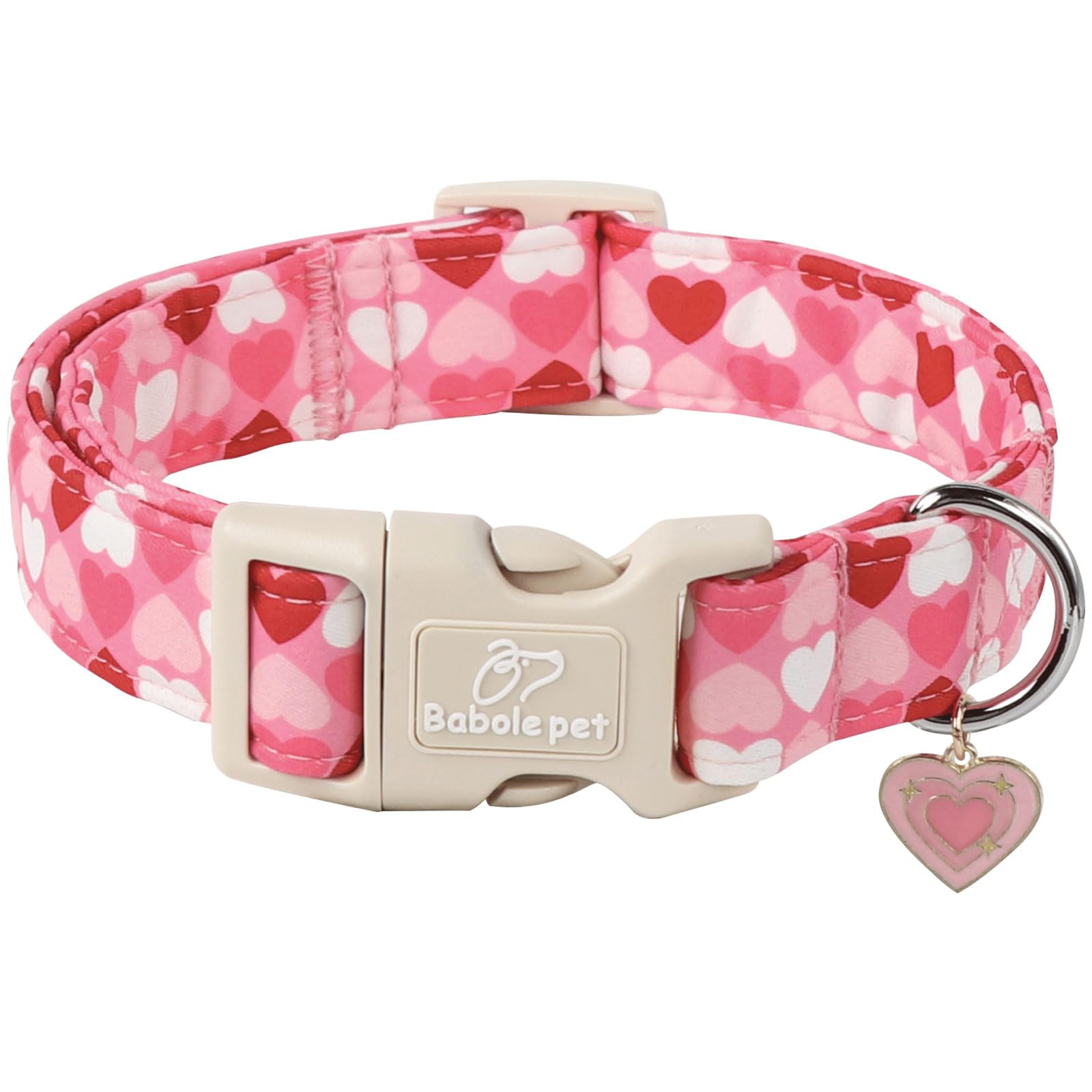 Babole Pet Valentines Dog Collar for Medium Dogs - Design Cute Pink Valentine Dog Collars Boy Girl Puppy Adjustable Quick Releas