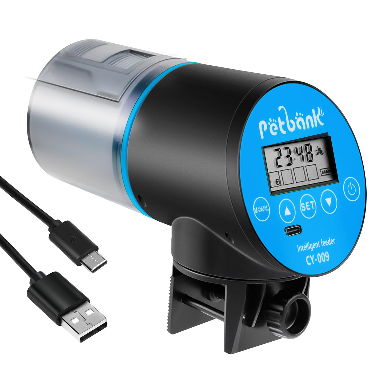 Petbank Automatic Fish Feeder - Rechargeable Timer Fish Feeder With Usb Charger Cable, Fish Food Dispenser For Aquarium Or Fish Tank