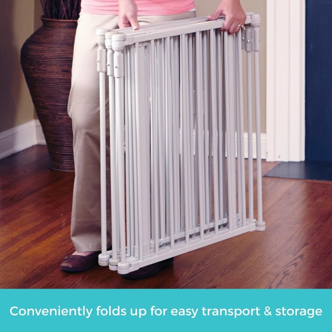 Toddleroo By North States 3 In 1 Metal Superyard 8 Panel Play Yard, Baby Gate, Playpen Or Extra Wide Baby Fence, 199' Wide. Wall Mount Kit Included. 19 Sq Ft Play Yard (30' Tall, Taupe)