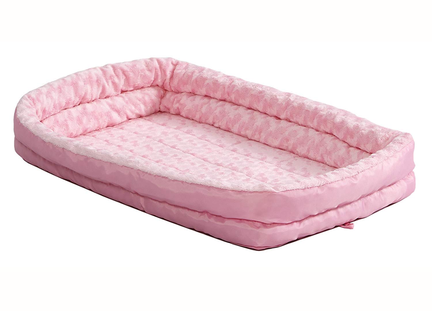 MidWest Homes for Pets XXS QuietTime Double Bolster Pet Bed, Pink Plush 18-Inch Crate Mat with Stacked Bolsters, Machine Washabl