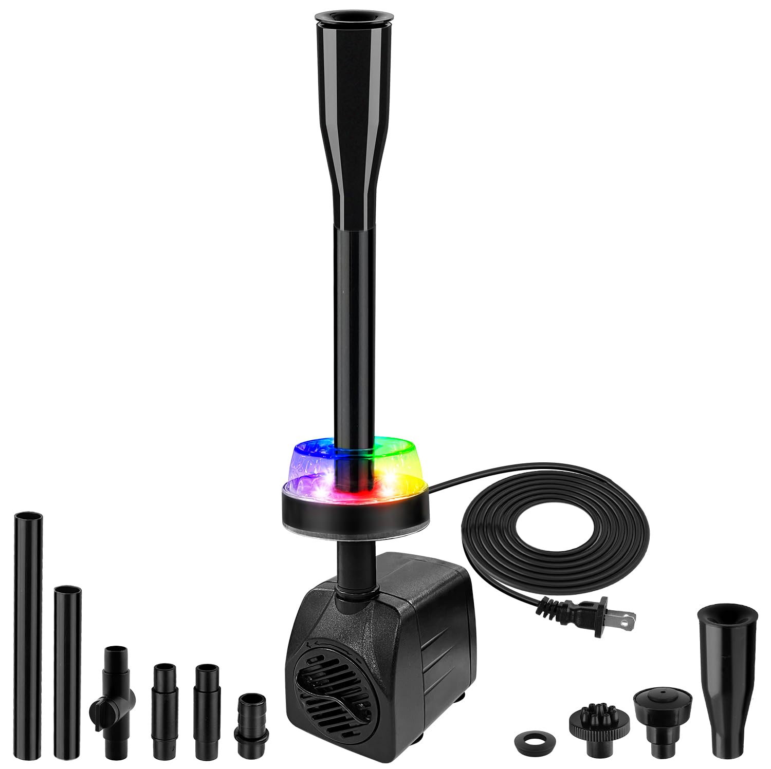 CREPOW 15W 800L/H Submersible Pond Fountain Pump with LED Lights, Ultra Quiet Water Pump, Pond Fountain Pumps for Small Pond, Ko