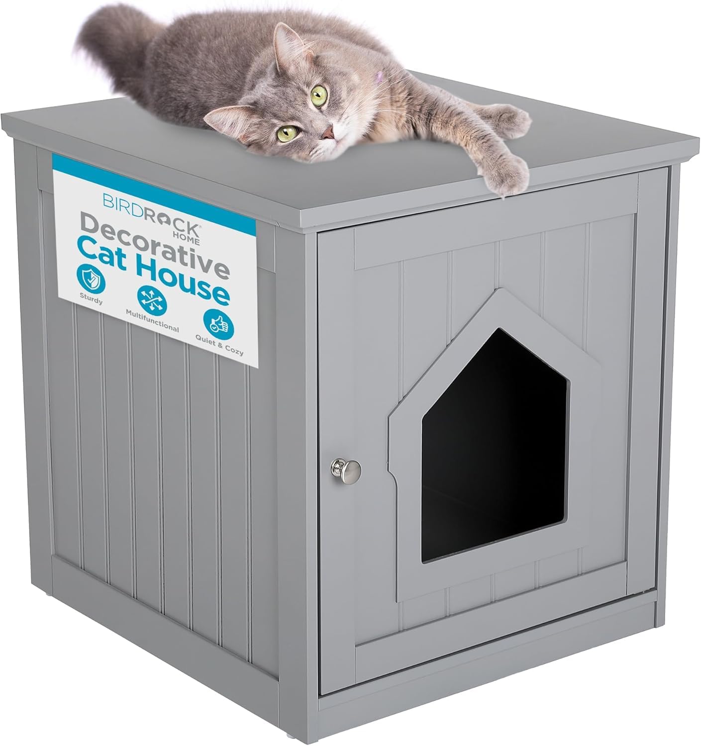 Birdrock Home Cat Litter Box Furniture Enclosure - Hidden Kitty Litter Cat House With Hinged Door, Nightstand, Side Table & Pet 