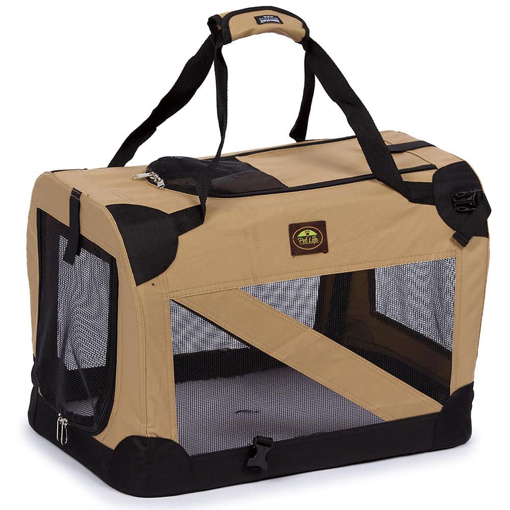 Pet Life Folding Zippered 360° Vista View House Carrier (features 3M Thinsulate): Khaki, Small
