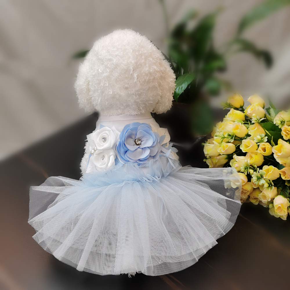 Wolyepor Princess Dog Dress Suspender Layered Tutu Gauze Dress Pleated Skirt For Dogs And Cats (Large, Flower Blue)