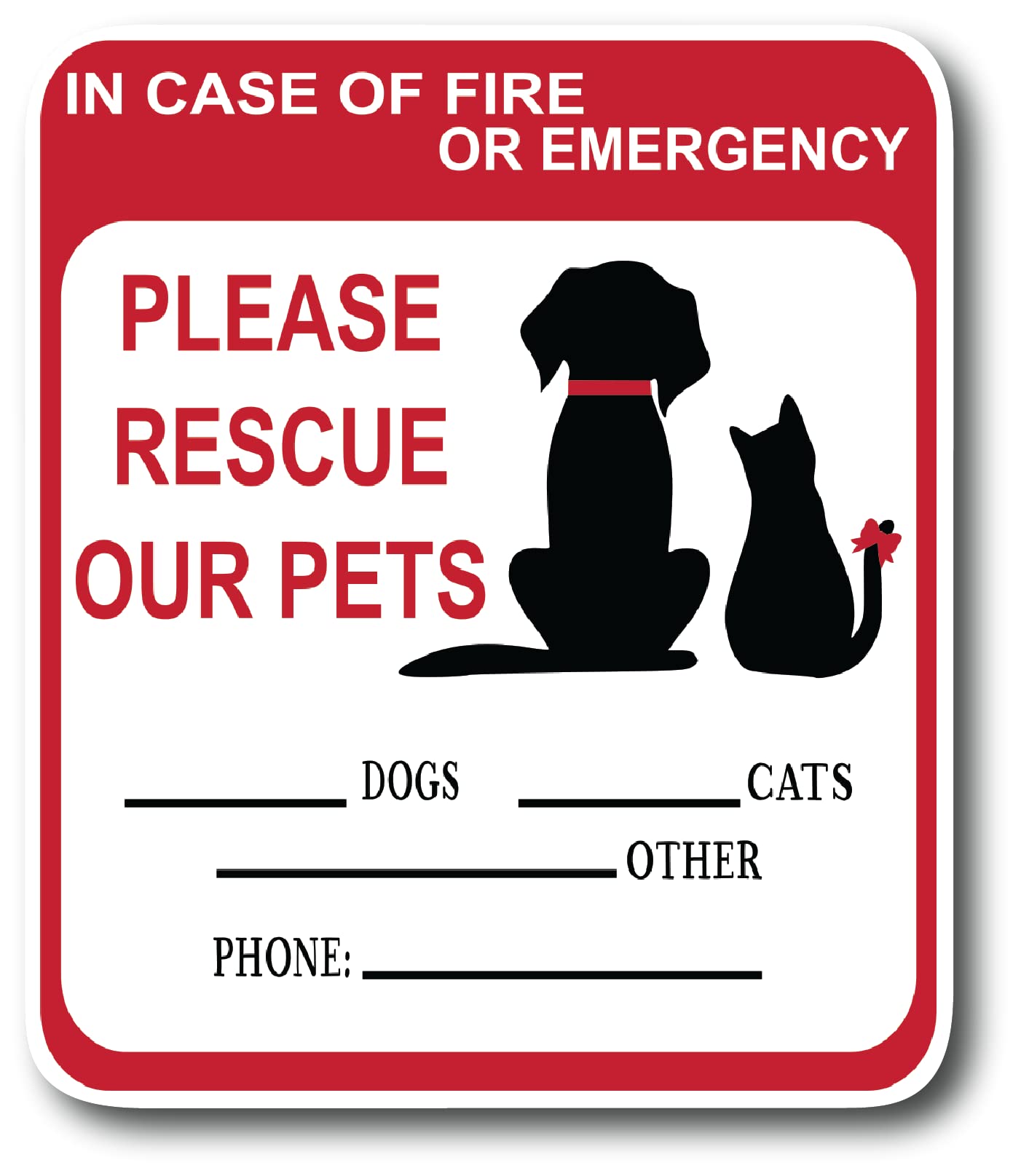 In Case Of Fire Or Emergency Please Rescue Our Pets 5 Inch Front Door Window Alarm Alert Animal Pet Dog Cat Kitten Bird Rabbit R