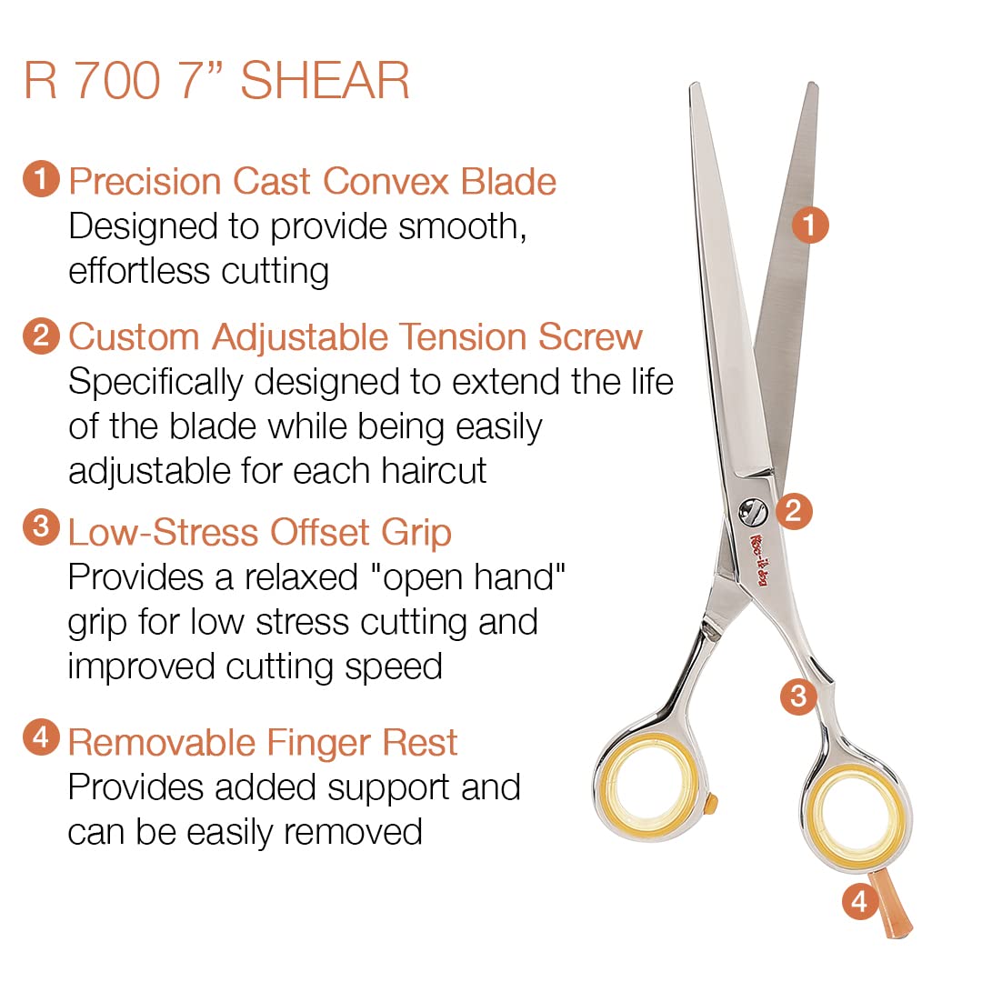 Cricket Centrix Roc-It Dog R 700 7” Professional Hair Cutting Shear Precision Cast Convex Blade Scissor, Offset Grip