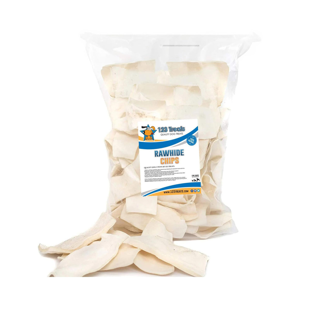 123 Treats Rawhide Chips, Rawhide Chews, Premium Dog Chews From Natural Grass Fed Livestock With No Hormones, Additives Or Chemicals, Tasty Long Lasting Chews For Dogs, Improve Oral Health, 2 Lbs