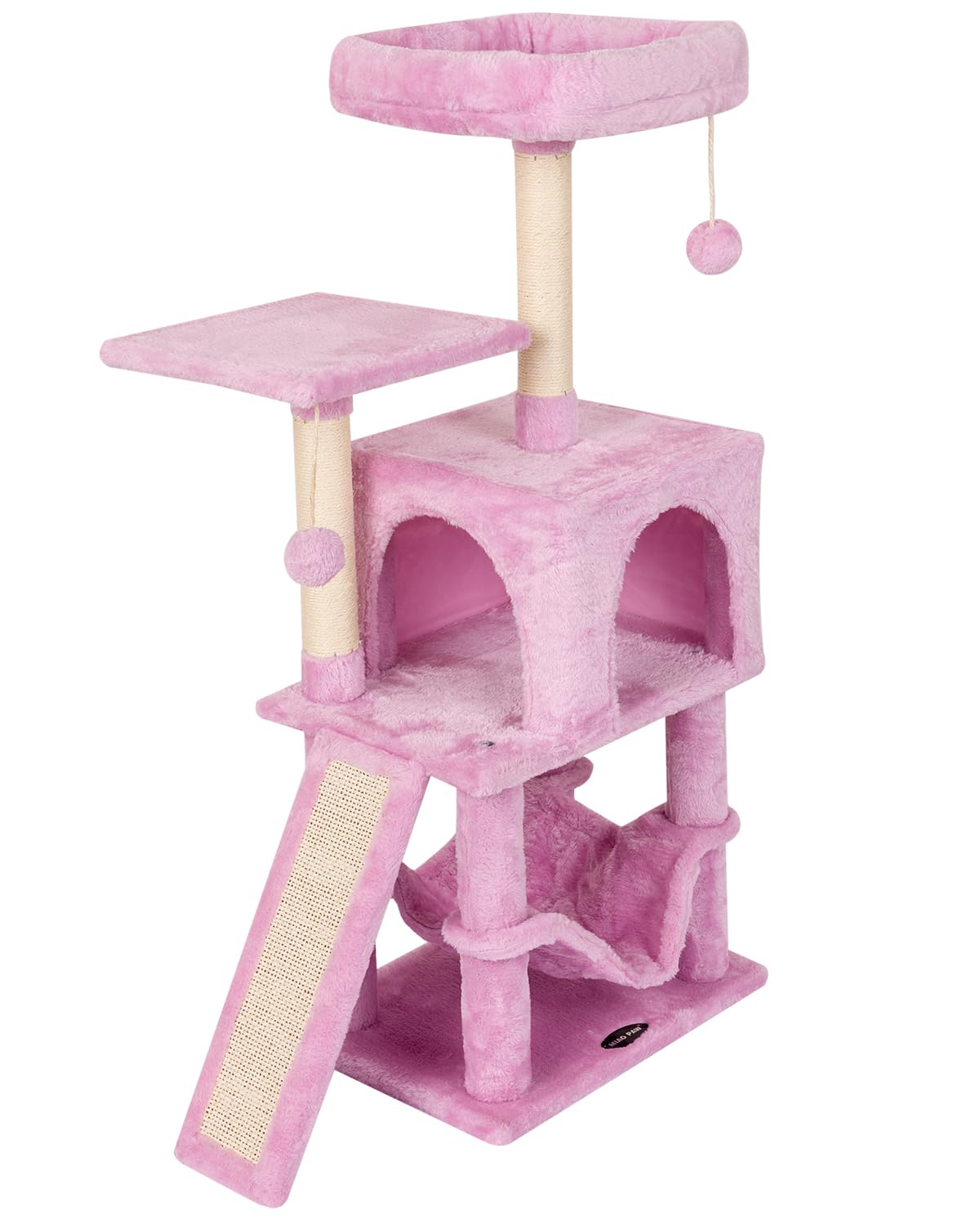 Miao Paw Pink Cute Cat Tree For Indoor Cat Tower With Scratching Post Modern Activity House Hammock Hanging Ball Condo With Boar