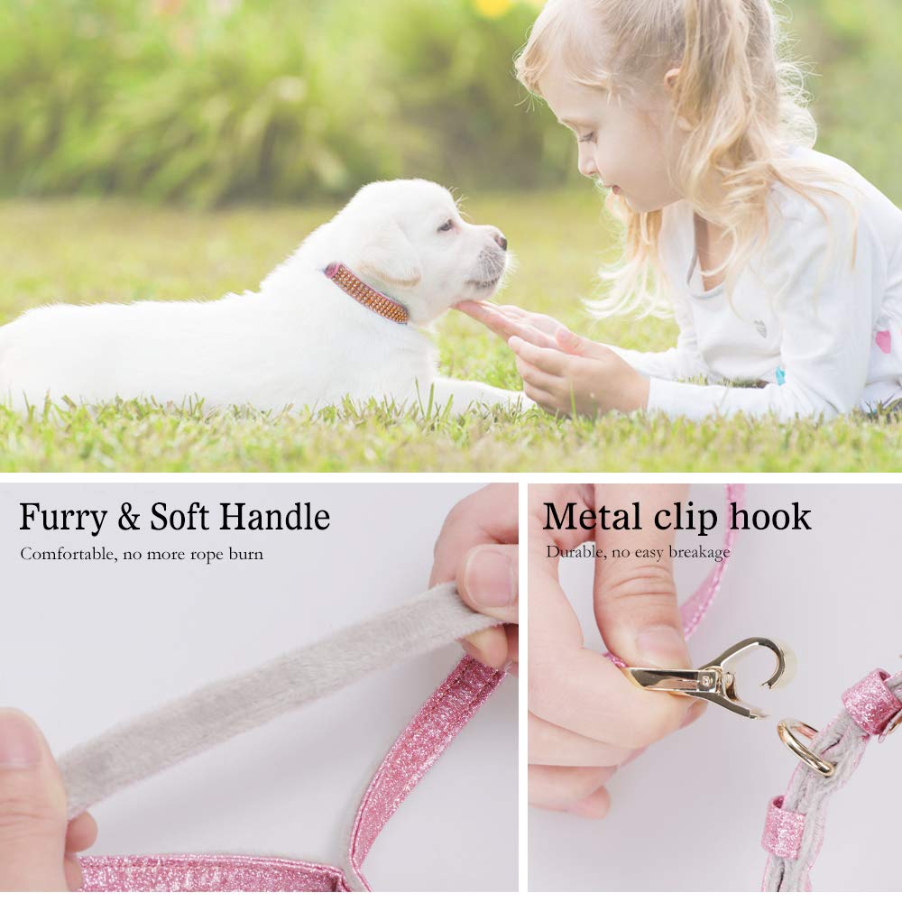 Petshome Dog Leash, Pet Leash, [Bling Rhinestones] Premium Pu Leather Durable And Soft 6 Ft Leash For Control Safety Training, Walking Lead For Small To Medium Dogs Pink