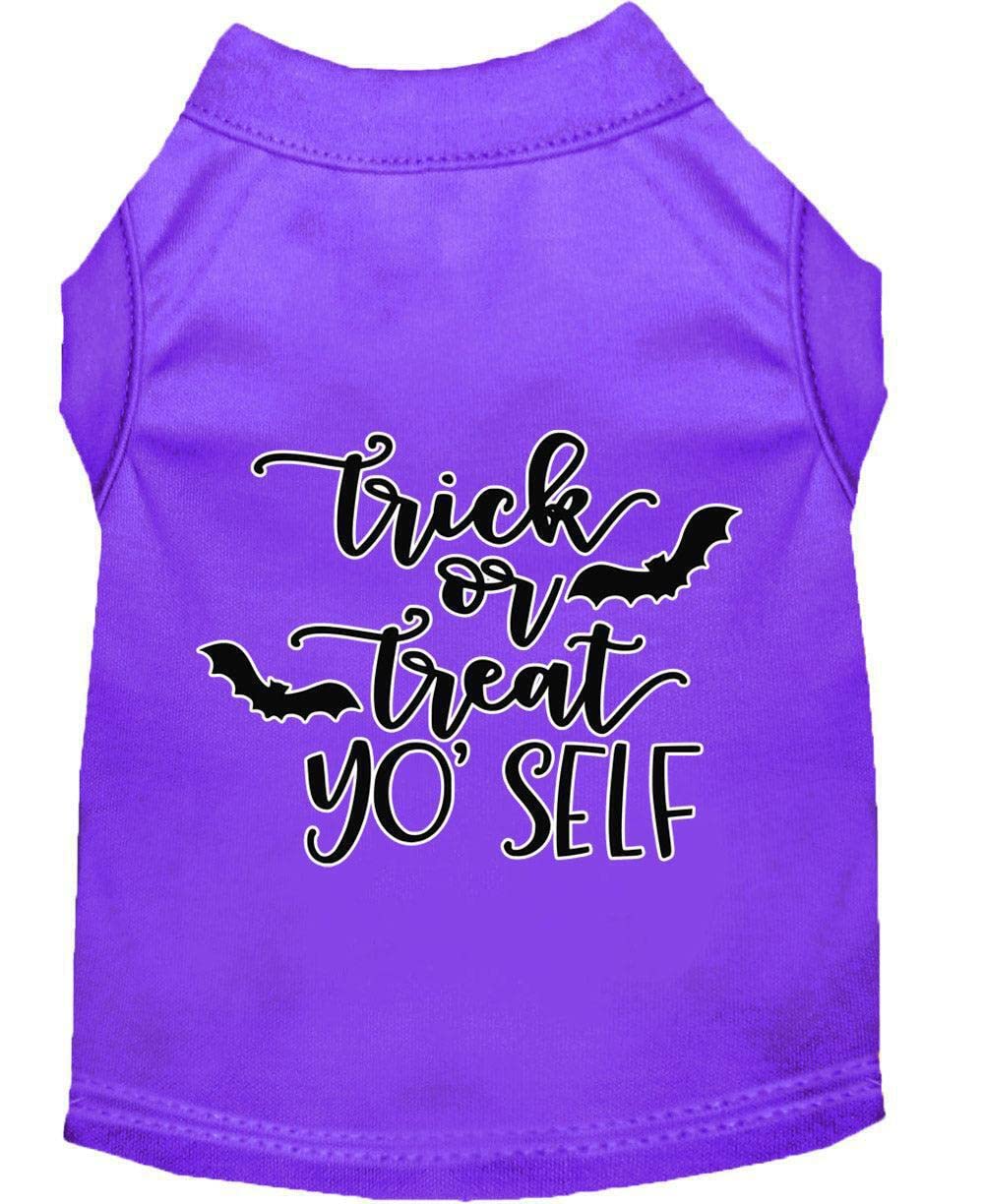 Halloween Pet Dog & Cat Shirt Screen Printed, &quot;Trick Or Treat Yo' Self&quot; Purple XS (0-3 lbs.)