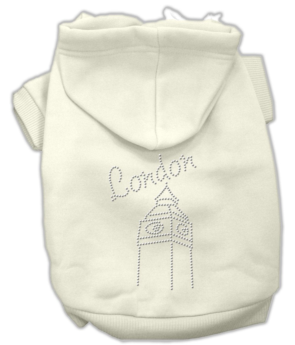 Pet, Dog & Cat Hoodie Rhinestone, 'London' Cream Xs (0-3 Lbs.)