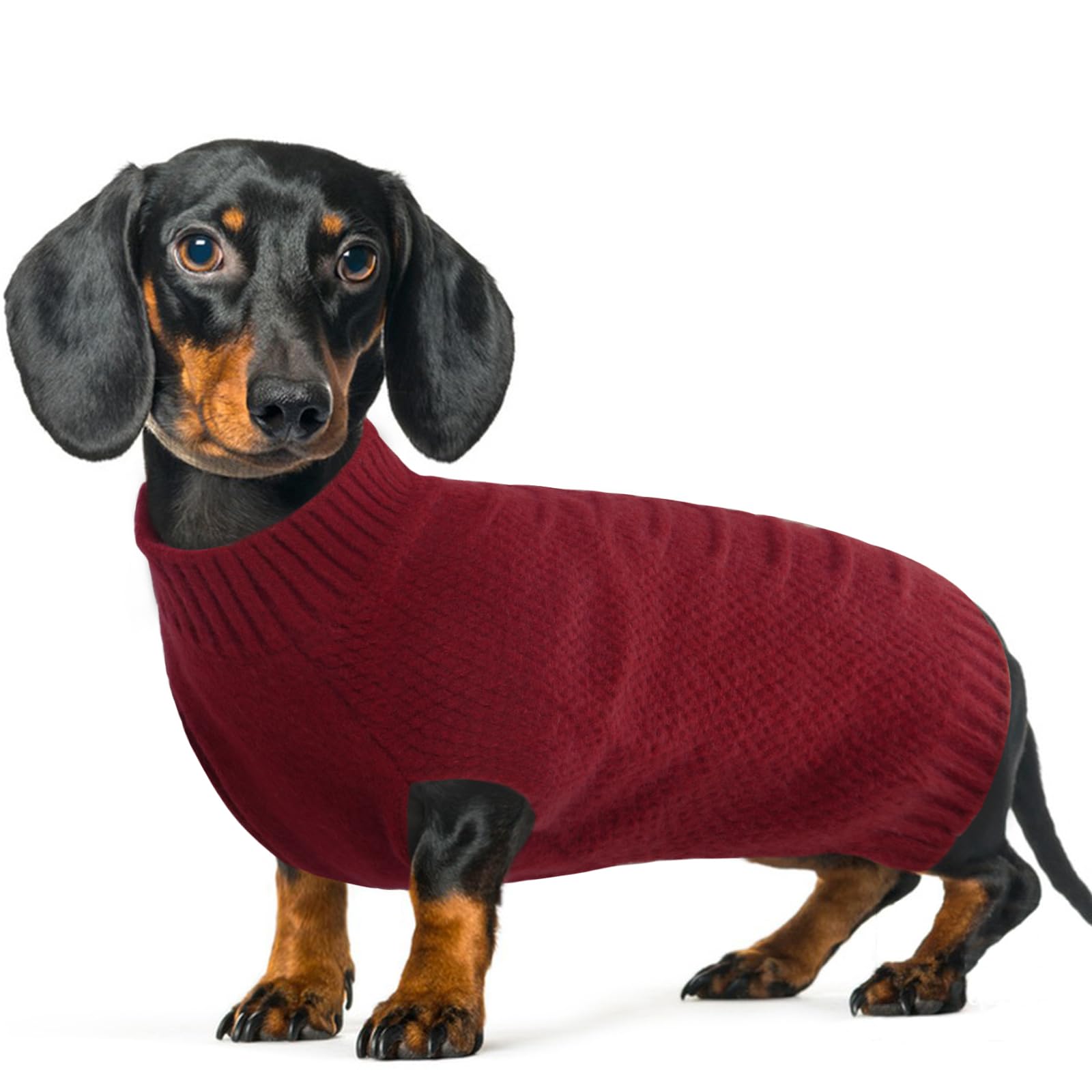 IECOii Thermal Knitted Dog Sweaters - Medium Dog Christmas Sweaters for Girls & Boys, Pug & Dachshund - Dark Red