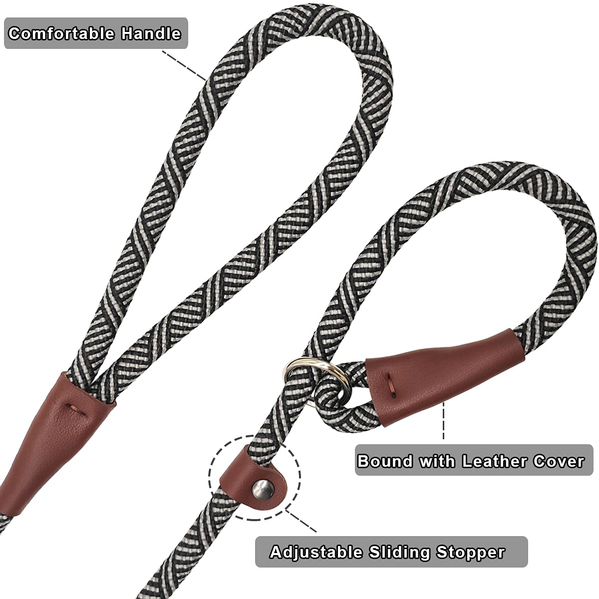 Sepxufore 3 Ft Slip Lead Dog Leash, 1/2 Inch Rope Dog Walking And Training Lead, No Pull Strong Nylon Leash Great For Medium And Large (Black)