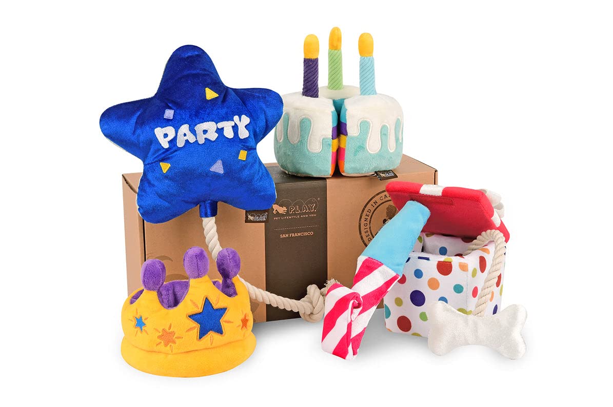 P.L.A.Y. Pet Lifestyle And You Play Party Time Plush Dog Toys - Party Themed Toys, Great For All Dogs
