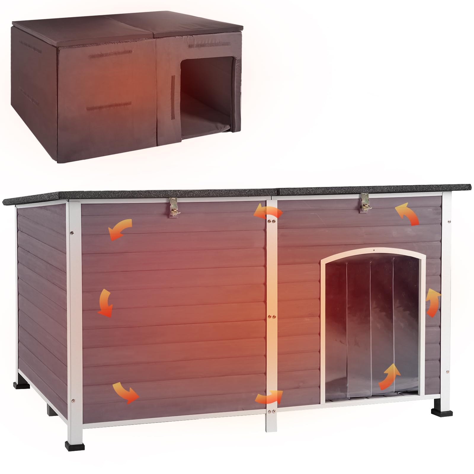 Aivituvin Large Dog House With Insulated Liner For Outdoor, Waterproof Outsides Heated Dog Kennel For Small Medium Large Dog Wit