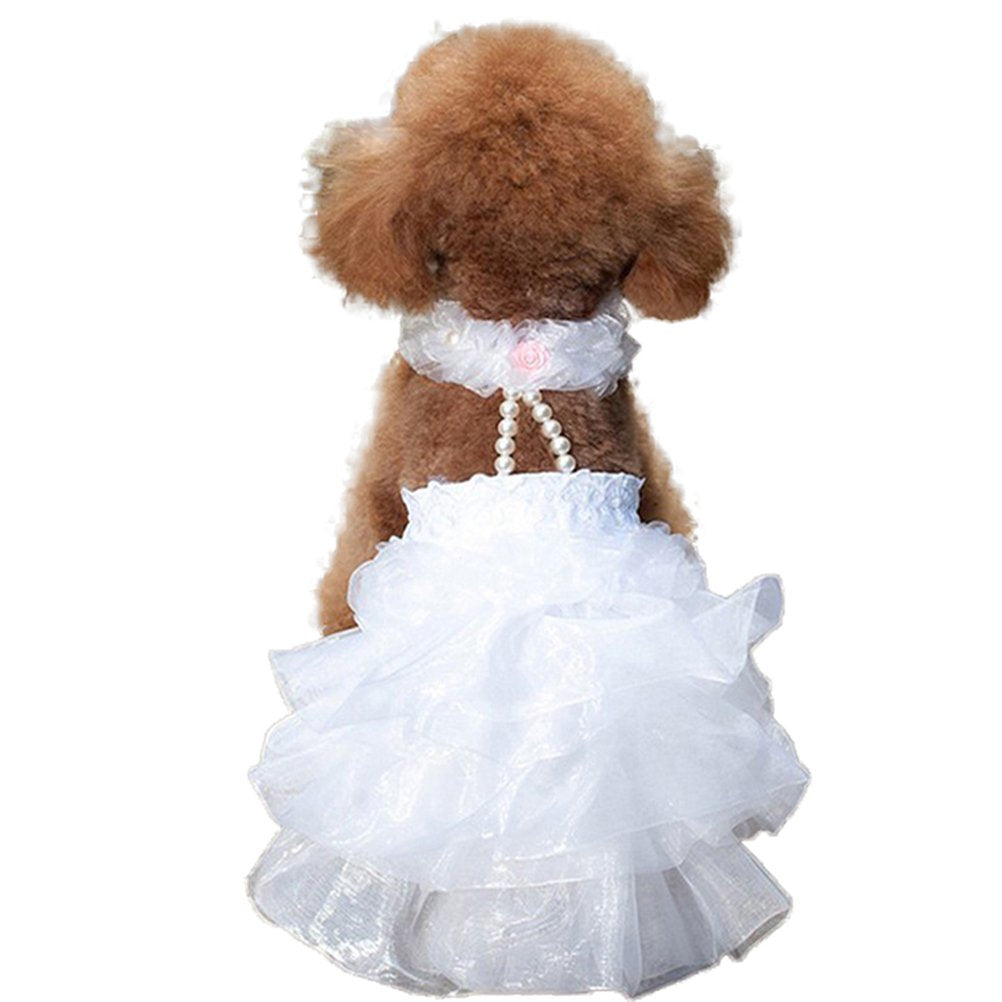 Shiaomin Dog Wedding Dress Bride Outfit With Pearl Necklace And Rose Pet Princess Dress Apparel For Puppy Dog Cat (X-Small)