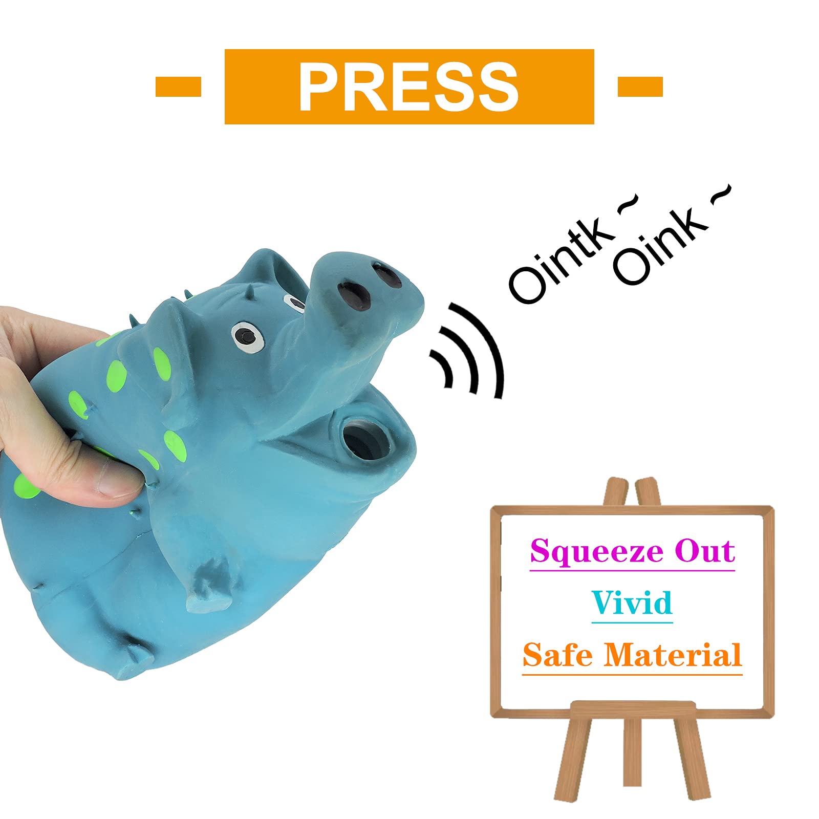 Andiker Dog Squeaky Toy, Durable 8" Blue Latex Chew Toy with Grunting Sound for Medium Dogs, Model CJZ001