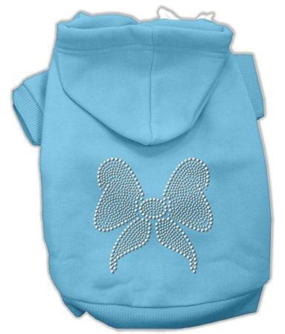 Christmas Pet Dog & Cat Hoodie Rhinestone, &quot;Bow&quot; Baby Blue SM (3-6 lbs.)
