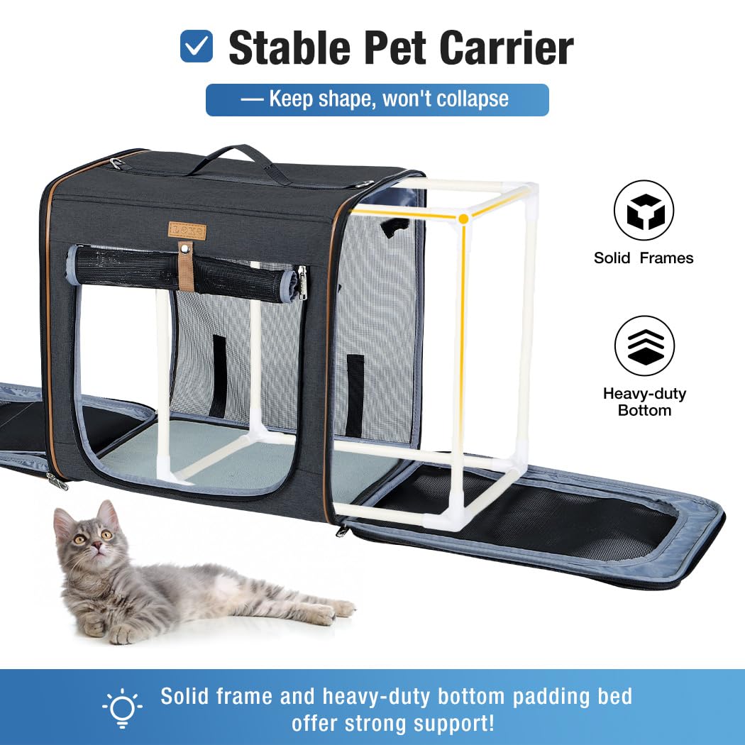 Lekereise 2-in-1 Large Cat Carrier for 2 Cats up to 35 Lbs, (17.7 *2)*16.5 *13  Car Travel Carrier with Litter Box, Bowl, and Lo