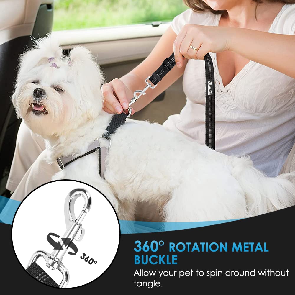 Slowton Dog Seat Belt For Car, 2 Pack Dog Car Harness Seatbelt Adjustable With Elastic Bungee Buffer, 2 In 1 Pet Car Leash Headrest Restraint Dog Reflective Safety Tether (Black, Headrest)