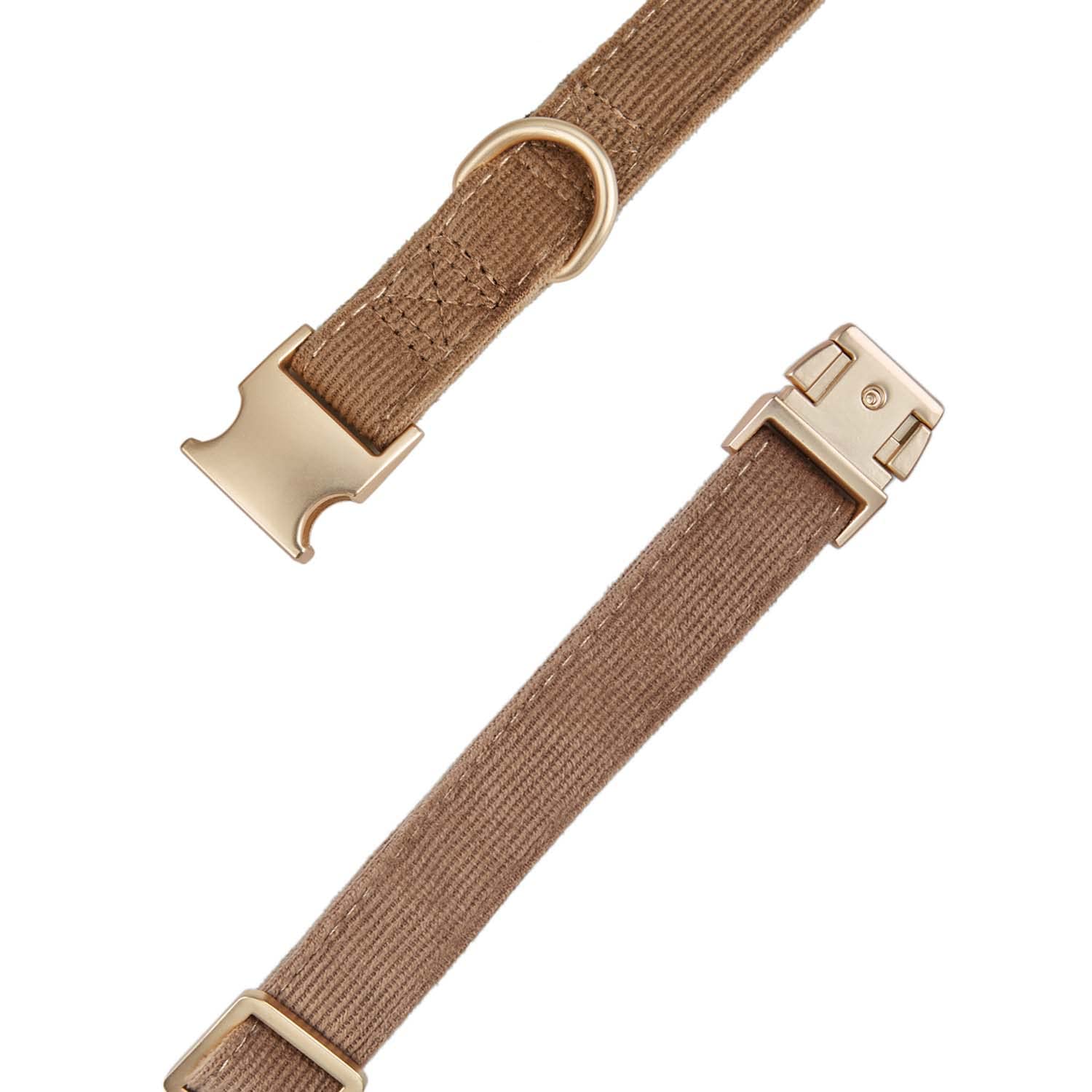 YUDOTE Soft Cotton Dog Collar with Metal Buckle Adjustable Heavy Duty Comfy Corduroy Collars for Small Medium Large Dogs,Brown,S