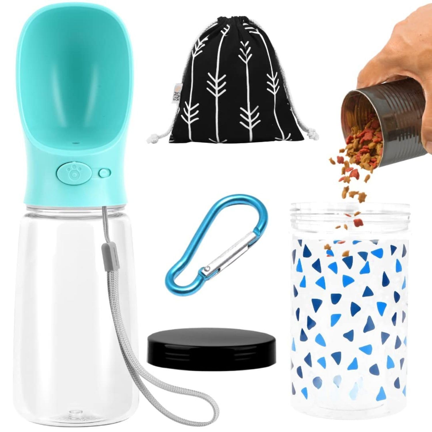 Emily Pets Portable Dog Water Bottle With Food Storage Box & Travel Bag  LeakProof Water Dispenser With Drinking Bowl  Dog Tr