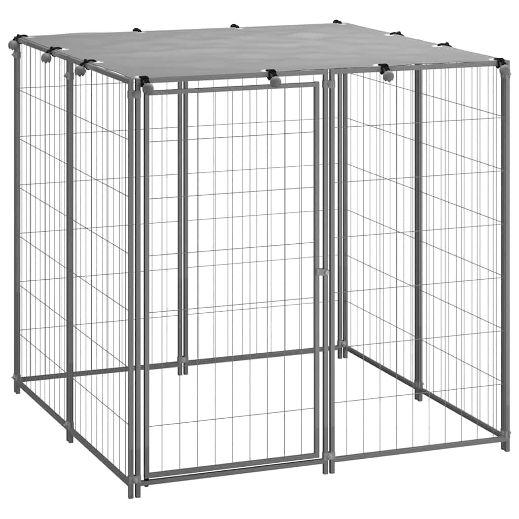 vidaXL Spacious Steel Dog Kennel with Secure Door and UV- Roof - Perfect for Outdoor, Garden, Yard, and Patio.