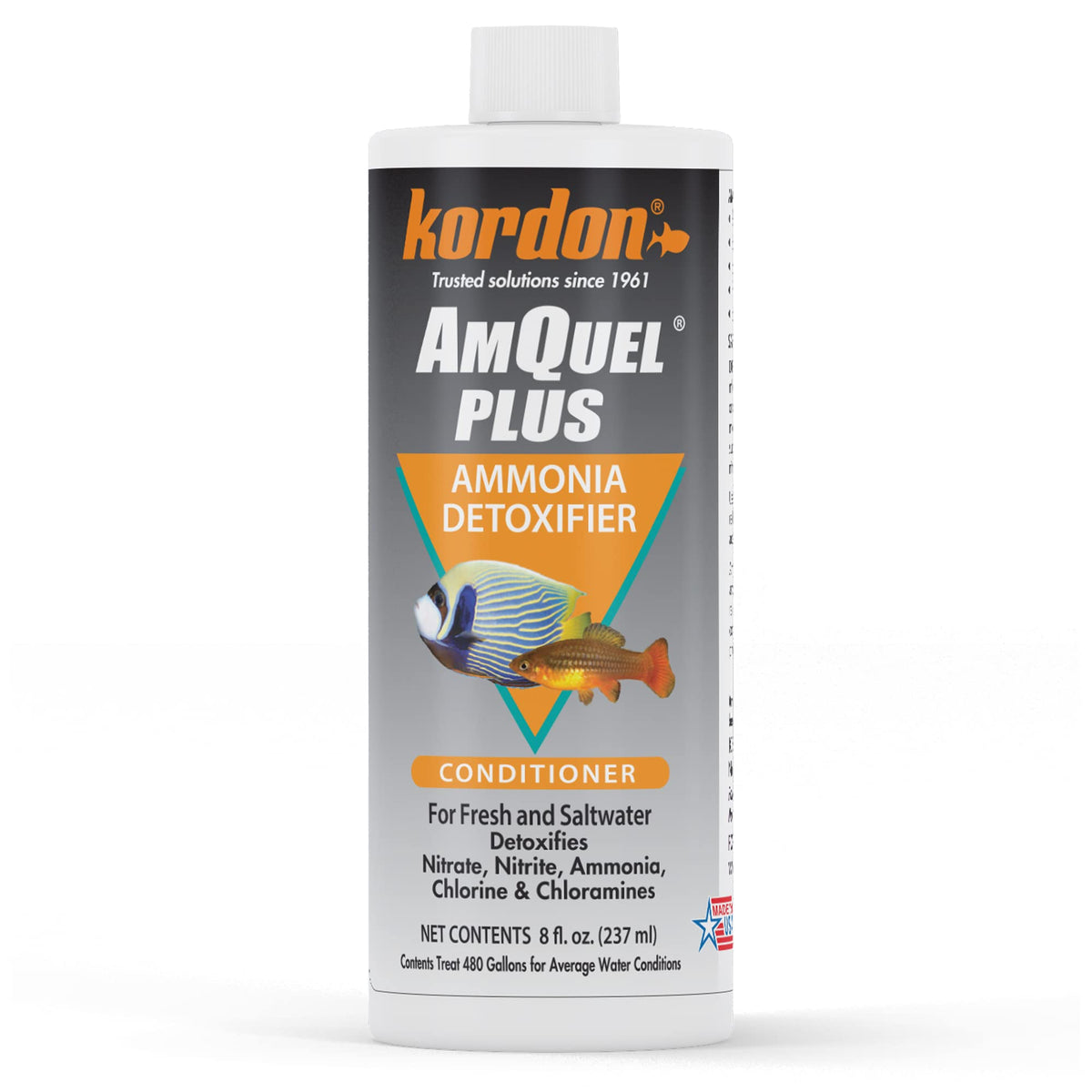 Kordon Amquel Plus Aquarium Water Conditioner - Instantly Detoxifies Ammonia, Nitrite, Nitrate, And Chlorine Remover For Freshwater & Saltwater Aquariums, 8 Ounces