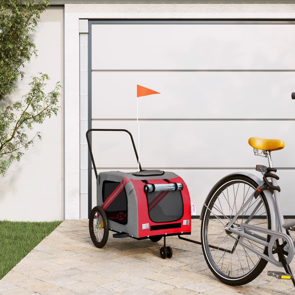 Vidaxl Pet Bike Trailer In Red And Gray - Durable Iron And Oxford Fabric Construction, Comfortable Pet Space, Convenient Design, Safe Travel, Multipurpose Use