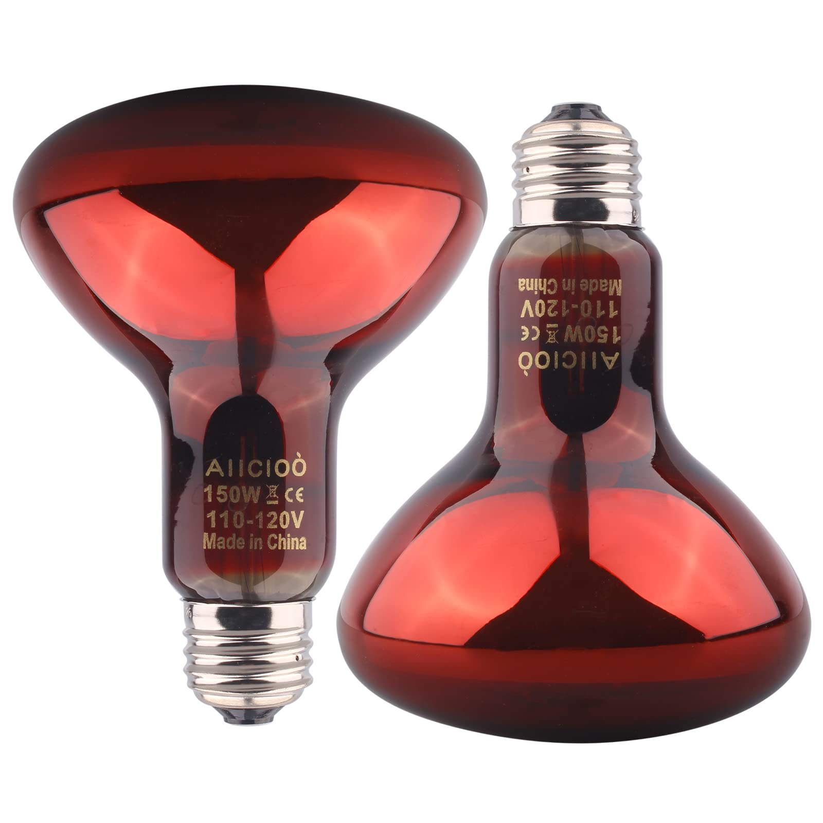 Aiicioo Reptile Red Night Light Bulb - 150W Reptile Heat Lamp Bulb Infrared Basking Spot Lamp For Bearded Dragon Lizard Turtle H