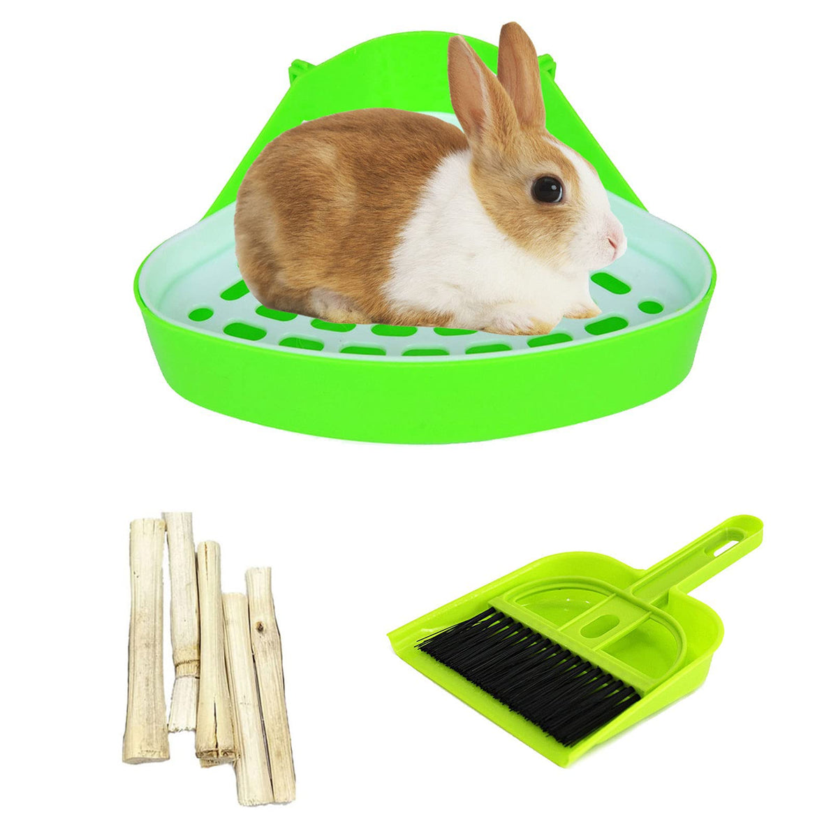 Kathson Triangle Potty Trainer Corner Bunny Toilet Guinea Pig Litter Bedding Plastic Box Pet Pan For Rabbit Chinchilla Hamster Ferret Small Animal (Green)