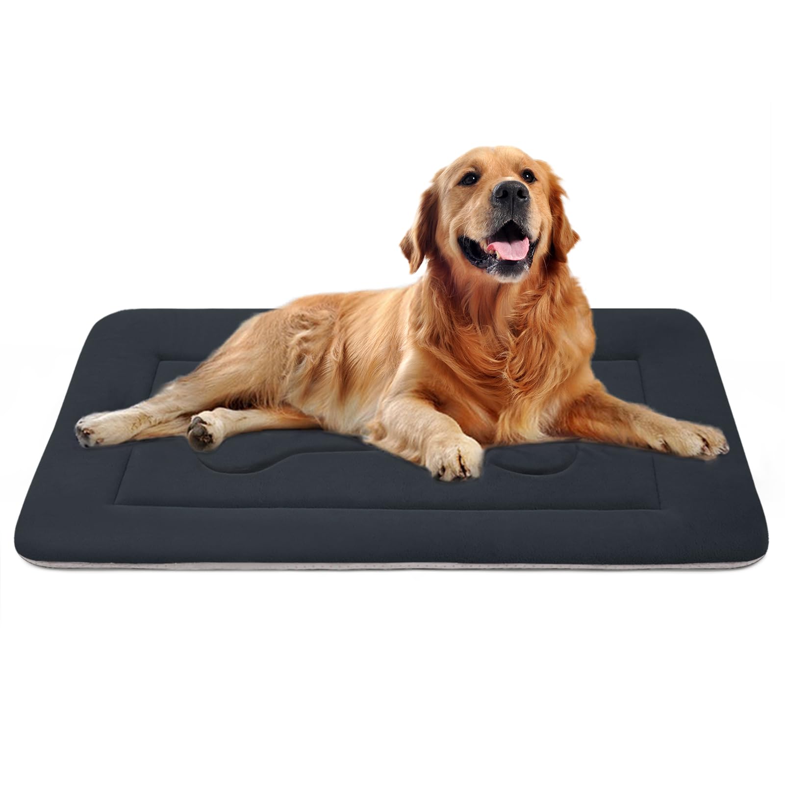 JoicyCo Dog Bed Large Crate Mat, Non-Slip Washable Flannel Mattress, 42" x 28", Dark Gray