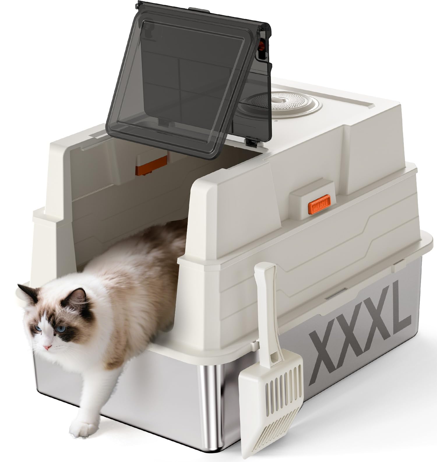 Xxxl Stainless Steel Litter Box With Lid,28 L X 20.5 W X 16.5 H Extra Large Cat Litter Box Enclosure For Large And Multi-C