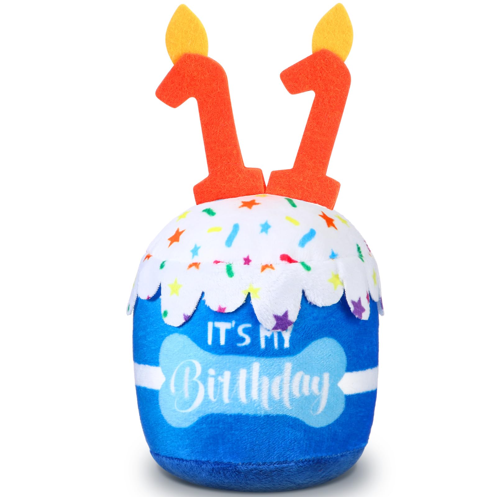 Dansydaisy Dog 11Th Birthday Cake Toy Accessories For Girl Boy Gifts, Blue Squeaky Plush Toy For Dog Birthday Party Decor Favor 