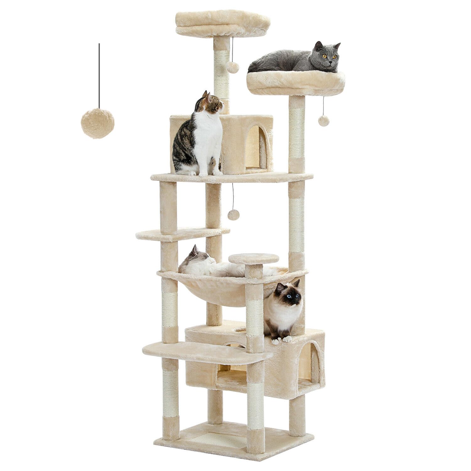 Pawz Road Large Cat Tree, 72 Inches Cat Tower For Large Cats, Cat Condo With Sisal-Covered Scratching Posts And Pads, 2 Padded P