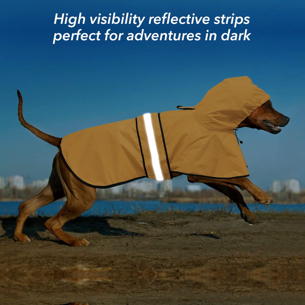 Ezierfy Hooded Dog Rain Coats - Reflective Adjustable Pet Rain Coat, Lightweight Dog Waterproof Raincoat Slicker Poncho With Lea