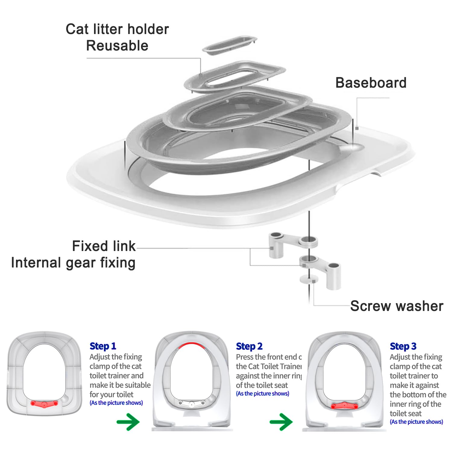 Cat Toilet Training Systems,Cat Toilet Training Kit,Reusable Plastic Toilet Trainer For Pet Cleaning With 1 Replaceable Feather