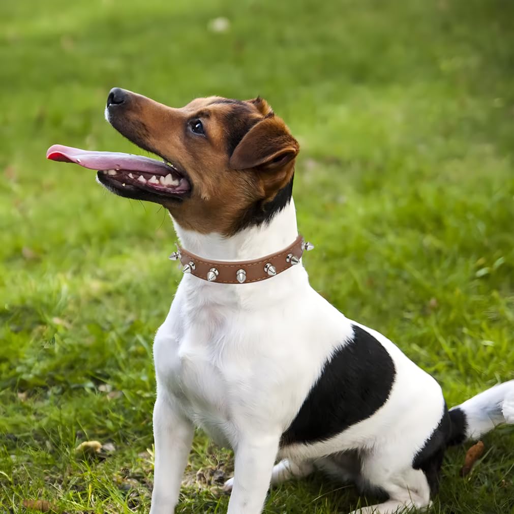 Brown Spike Collar For Dogs,Stud Dog Collar Boy, Spiked Studded Spiky Dog Collar Rivet Pu Leather Mushroom Pet Collars Adjustabl