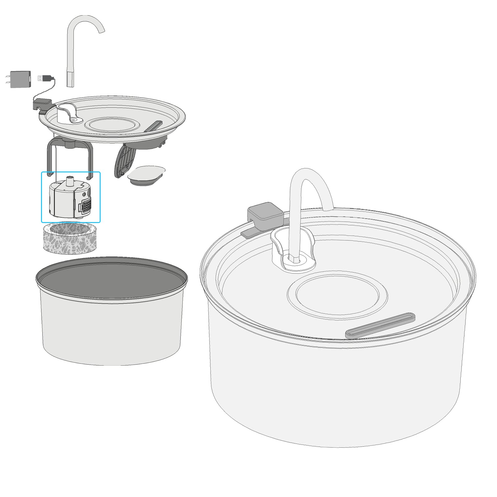 Tomxcute Replacement Pump For Cat Water Fountain, Compatible 108Oz/3.2L And 135Oz/4.0L Automatic Stainless Steel Pet Fountain Dog Water Dispenser,Super Quiet Dog Pet Fountain Water Pump White