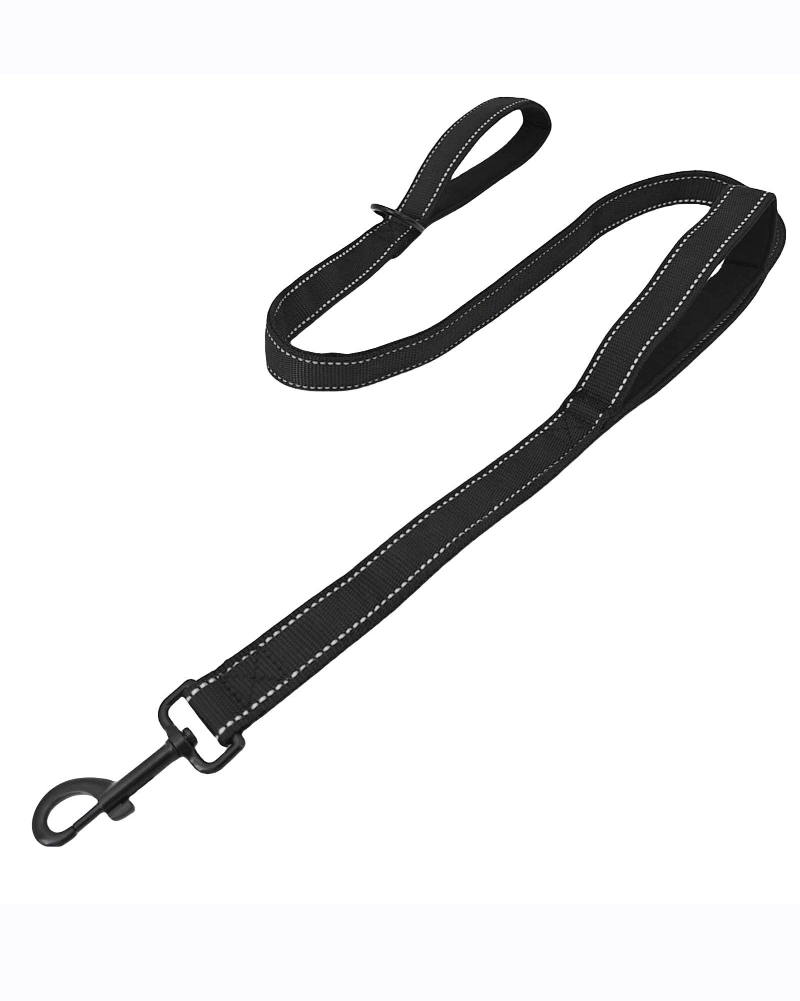 Solmoony 4Ft Black Strong Dog Leash With 2 Padded Handles, Traffic Handle Extra Control, Double-Sided Reflective Walking Lead Fo