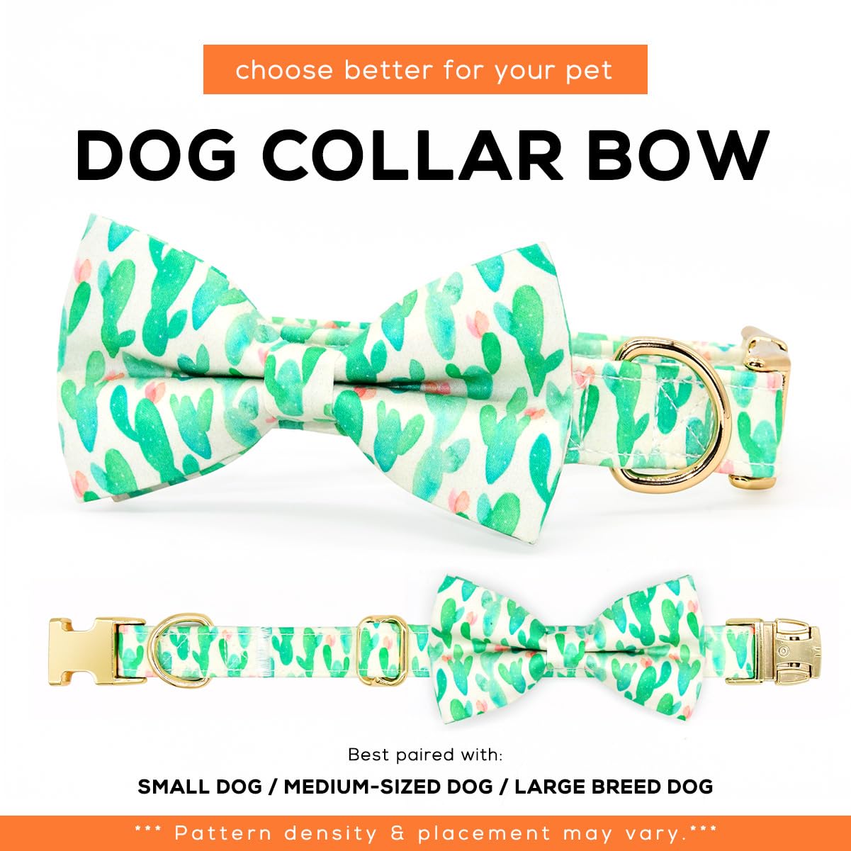 Cacti Cat/Dog Bowtie Collar, Green Summer Collar Accessory For Dogs, Gifts For Dogs Meeting For The First Time, Large 15-24 Inch