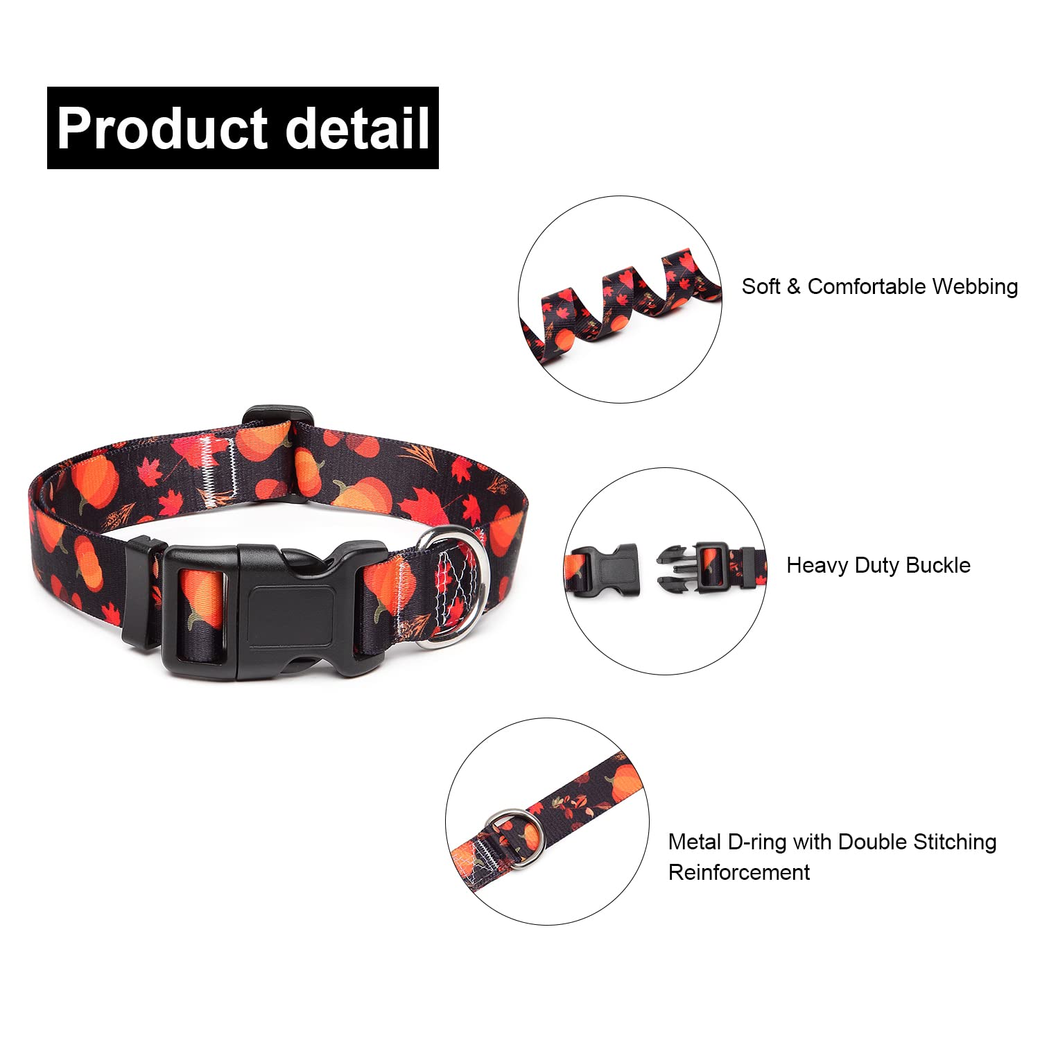 Suredoo Adjustable Dog Collar With Patterns, Ultra Comfy Soft Nylon Breathable Pet Collar For Small Medium Large Dogs (S, Pumpkin)