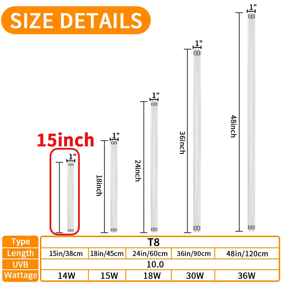 Lucky Herp 15Inch 14W T8 Uvb 10.0 Reptile Light, Uva Uvb Bulb, Fluorescent Lamp For Reptiles Amphibian