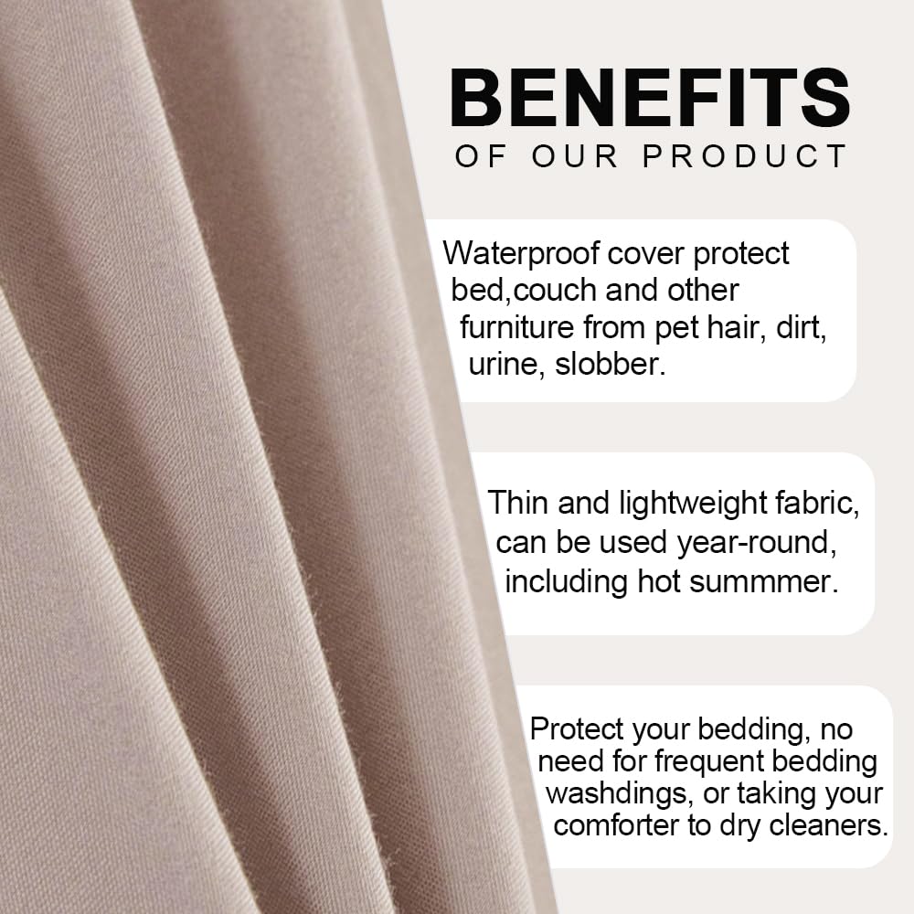 Dujuike Waterproof Bed Cover For Dog And Cats,Pet Hair Resistant Bed Sheet Cover, Protective Bed Liner Cover With 100% Waterproof Breathable Thin Fabric (Cal King/King 98 * 90 Inch, Camel)
