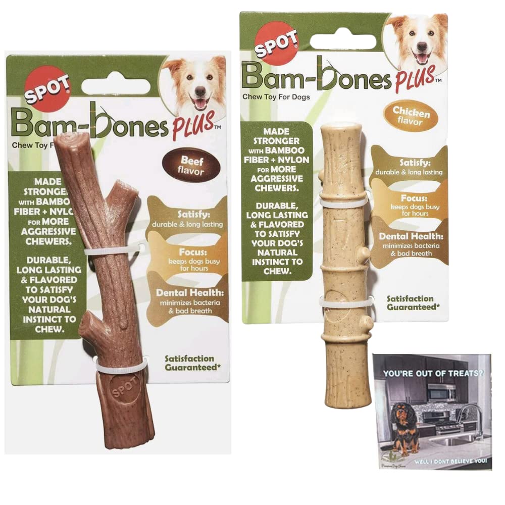 Spot Bambones Bamboo Plus Bamboo Stick 2 Pack Bundle - Easy Grip Durable Dog Chew Toy For Aggressive Chewers & Puppies -A Non Sp