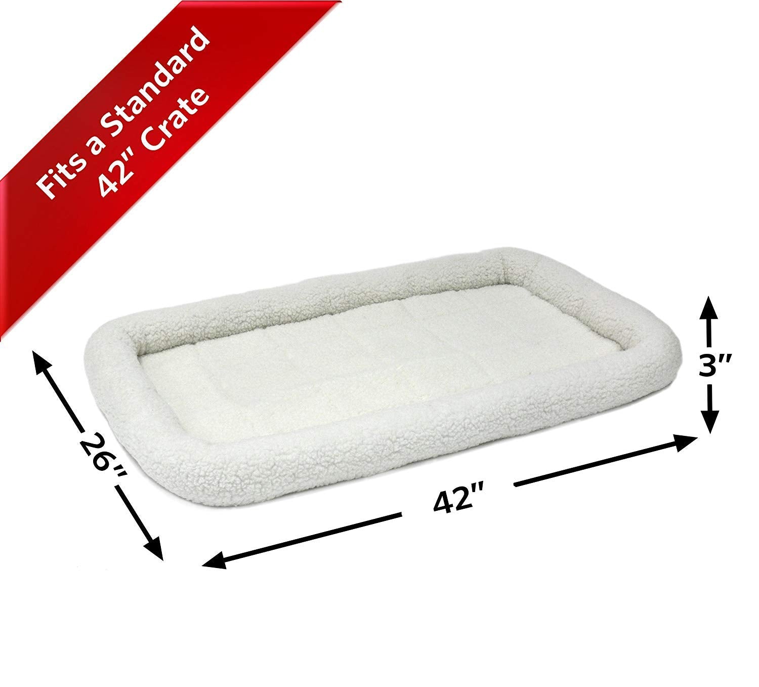Midwest Homes For Pets Bolster Dog Bed 42L-Inch White Fleece Dog Bed W/ Comfortable Bolster | Ideal For Large Dog Breeds & Fits A 42-Inch Dog Crate | Easy Maintenance Machine Wash & Dry