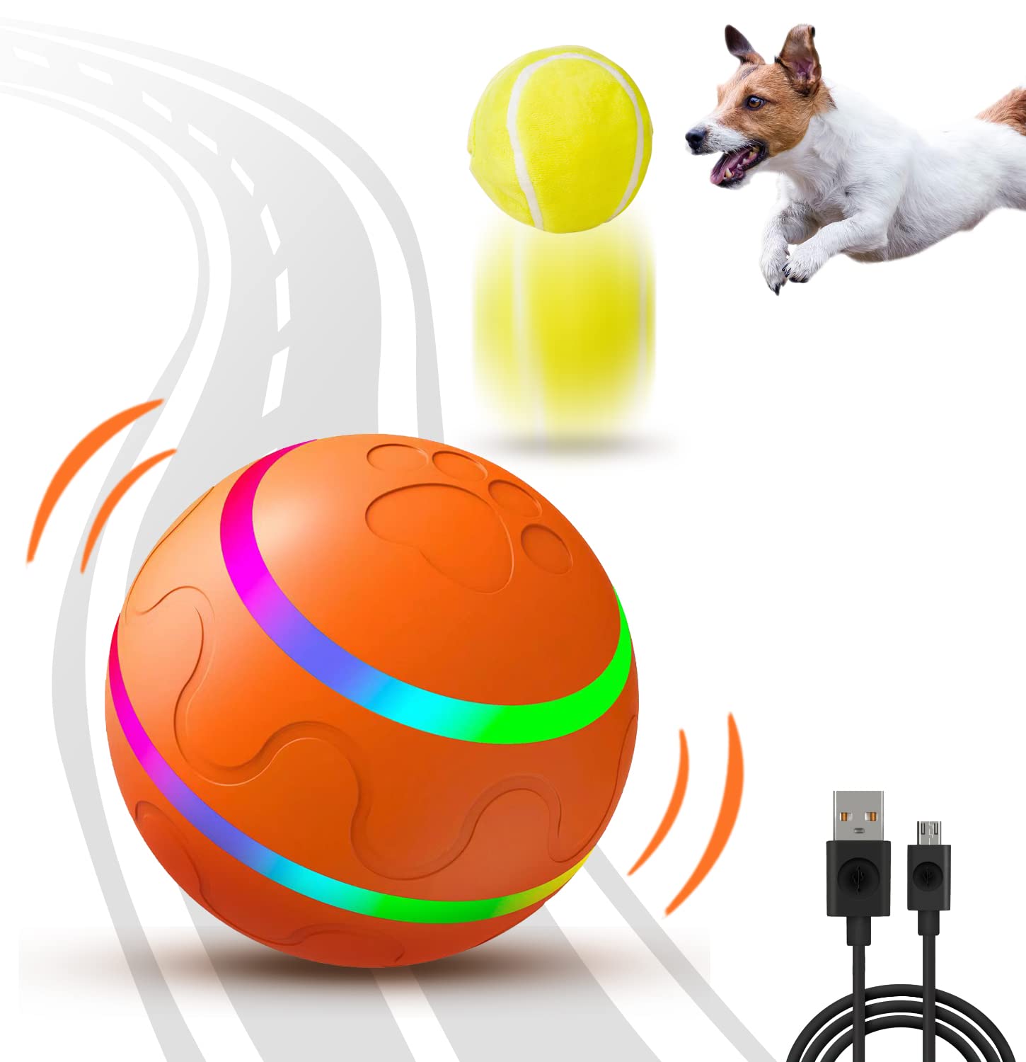 PetDroid Interactive Dog Ball Toys,Durable Motion Activated Automatic Rolling Ball Toys for Puppy/Small/Medium Dogs,USB Recharge