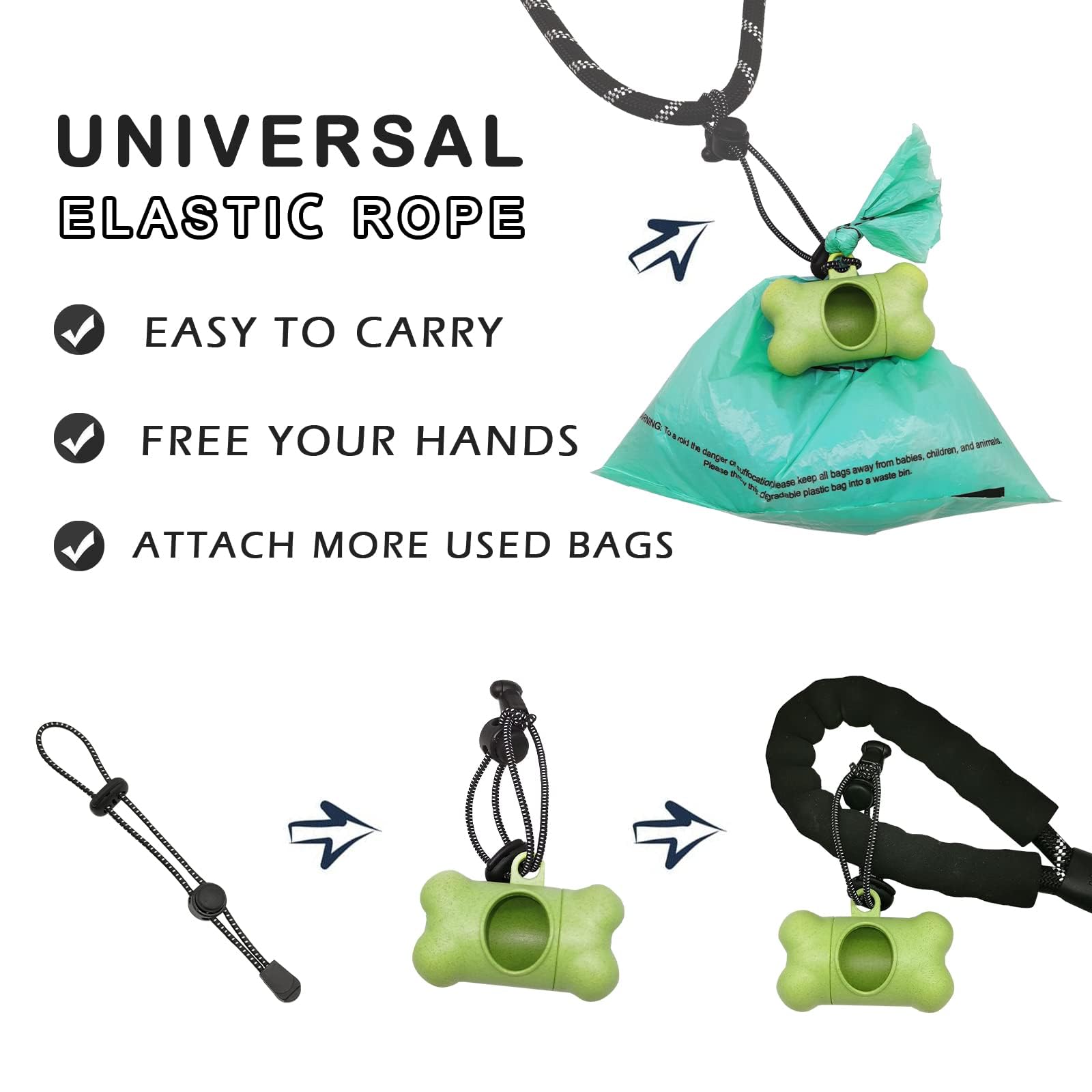Dog Poop Pickup Bags Holder Dispenser With 1 Roll Random Color Leak-Proof Scented Doggy Waste Bags And Carabiner With Safety Lock Plus Hook And Loop Fastener Never Loose On Leash Lead Again (Green)