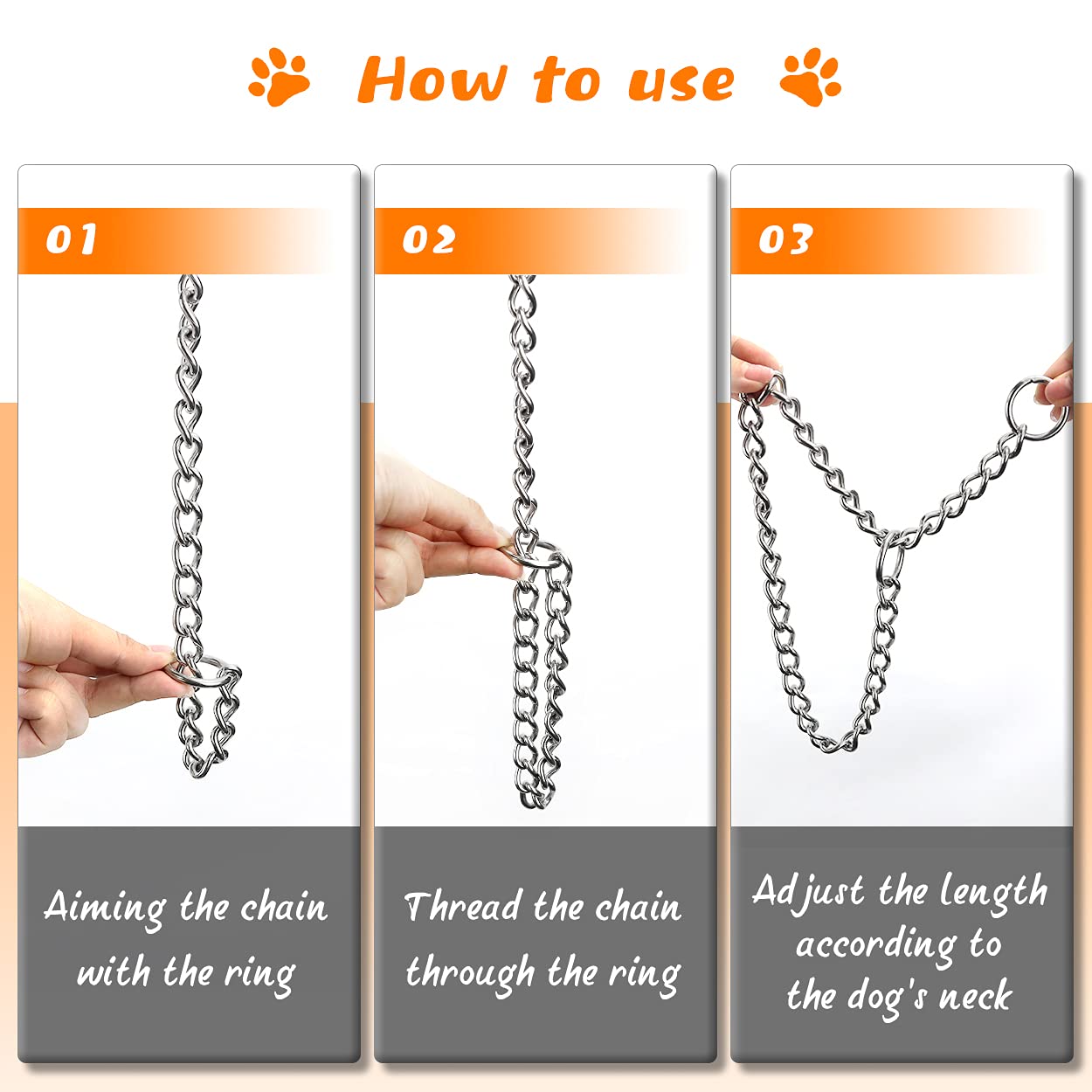 Tagme Chain Dog Choke Collar, Weather Proof Metal Slip Collars Training Choker Collar For Small Medium Large Dogs Breed