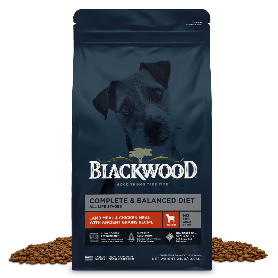 Blackwood Complete & Balanced Diet Dry Dog Food, Lamb Meal & Chicken Meal with Ancient Grains, 24 Pound Bag, Slow Cooked with Vi